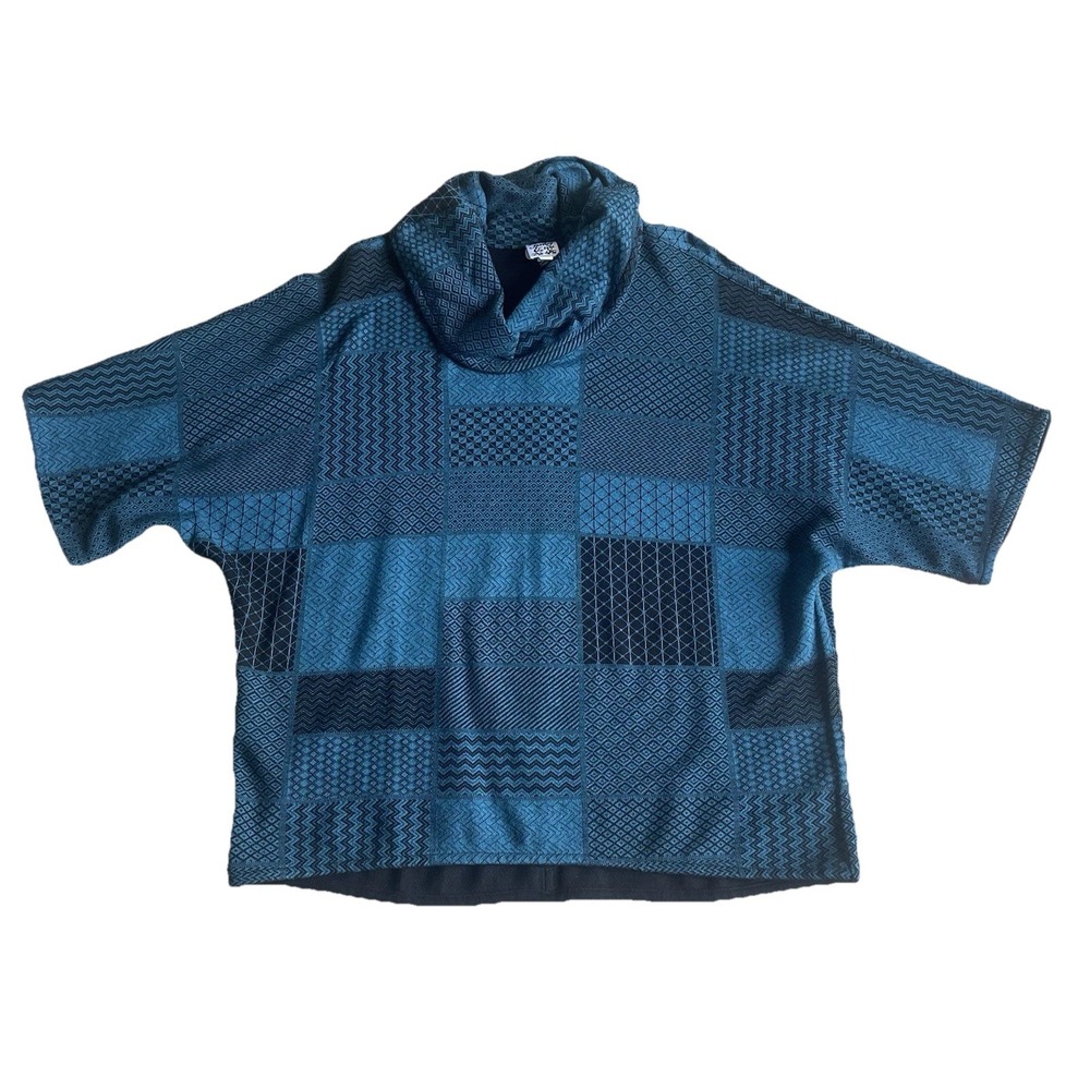 Parsley & Sage Blue Cowl Mock Tunic Small Oversized Sweater Poncho Blouse